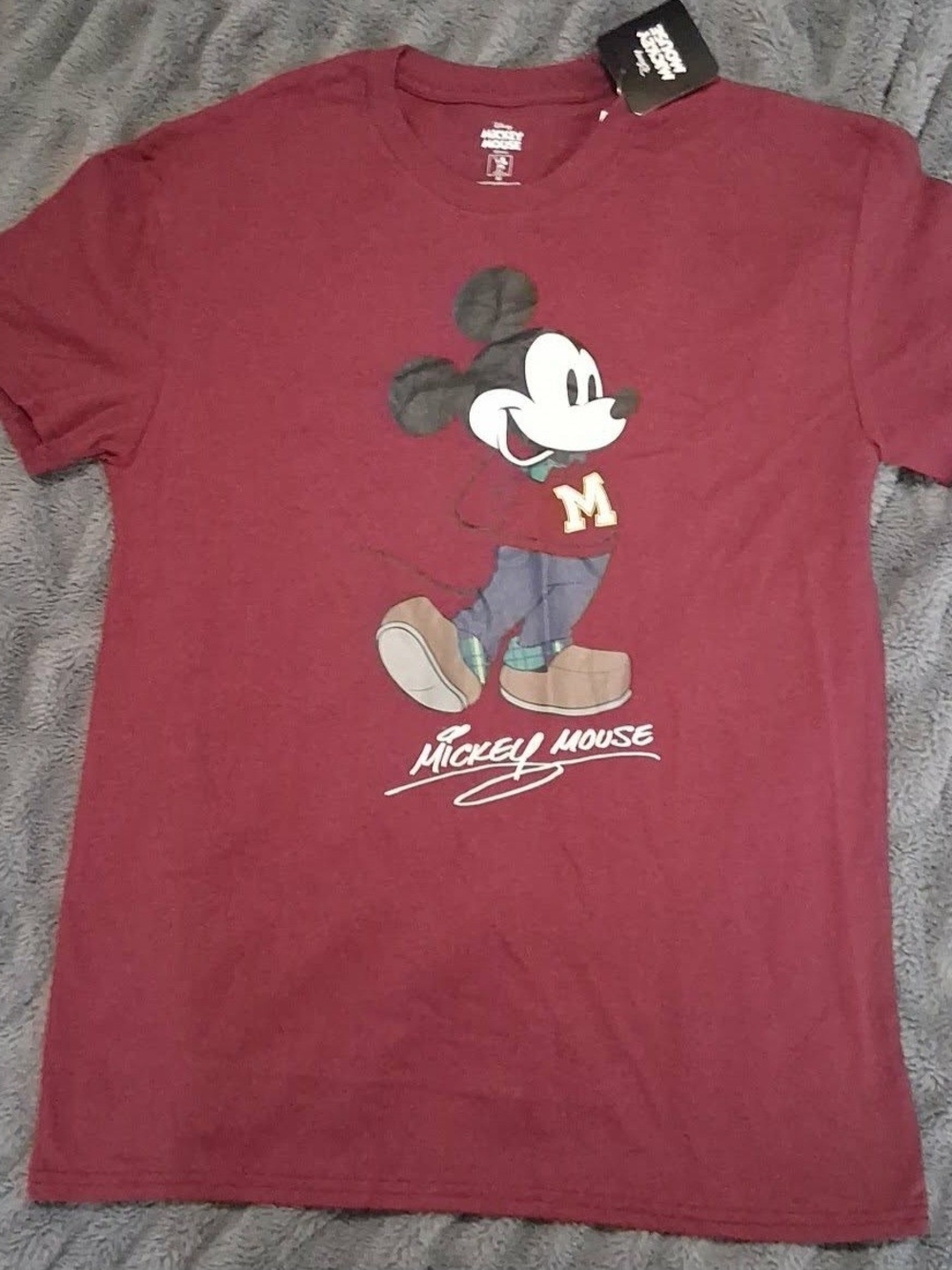 NWT Disney Maroon Mickey Mouse Graphic Tee Adult Size Medium